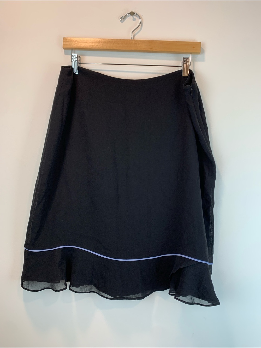 Cynthia Howie black silk skirt Sz 14p y2k ruffle sheer date night 90s New York
